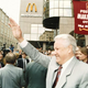 Yeltsin salutes capitalism in Moscow in 1993.